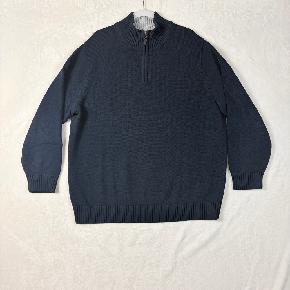 LL Bean Sweater Men Sz XXL Navy Blue 100% Cotton Quarter Zipβ Pullover 0HJS5